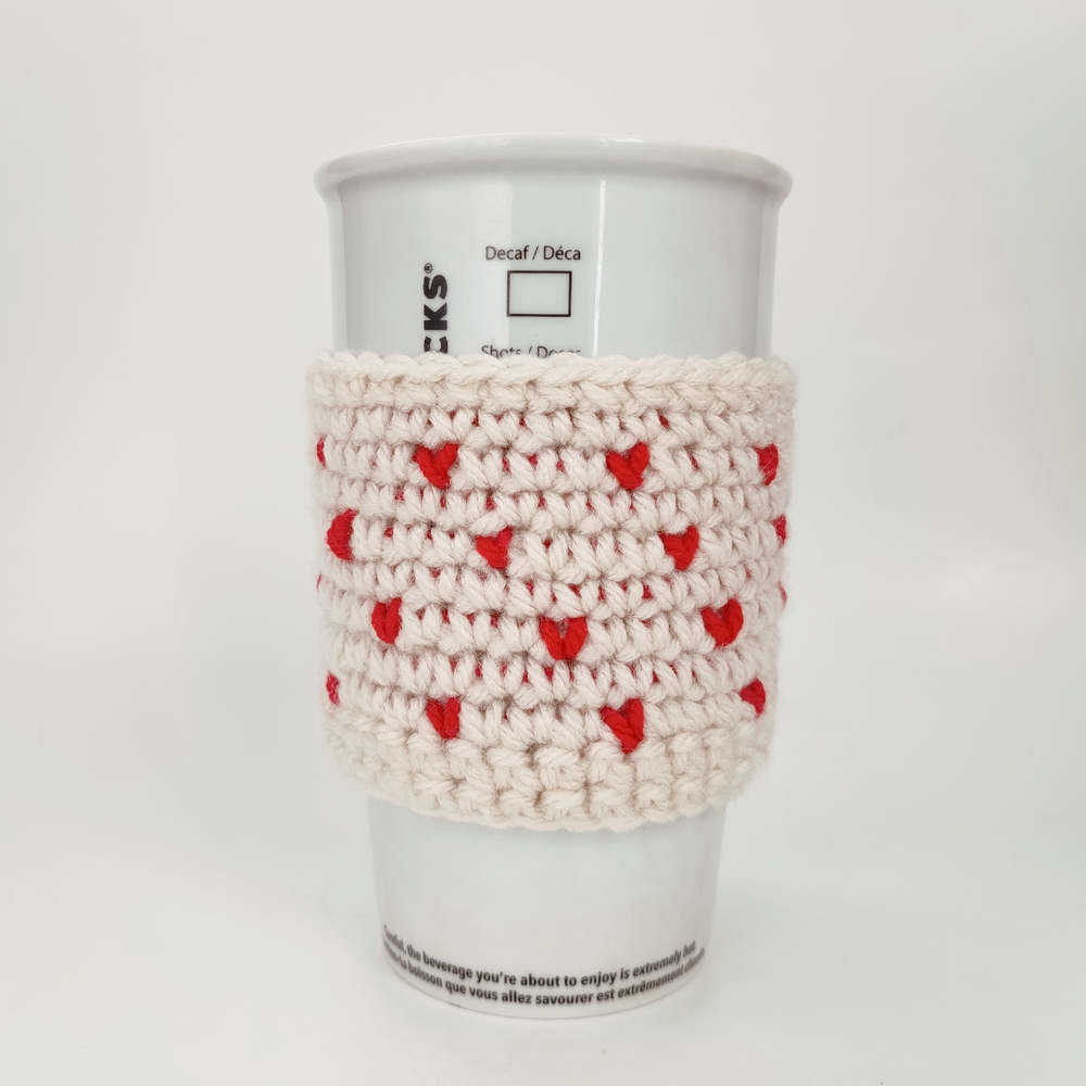 Crochet Cup Sleeve - Cream and ♥️ - Picture 4 of 4